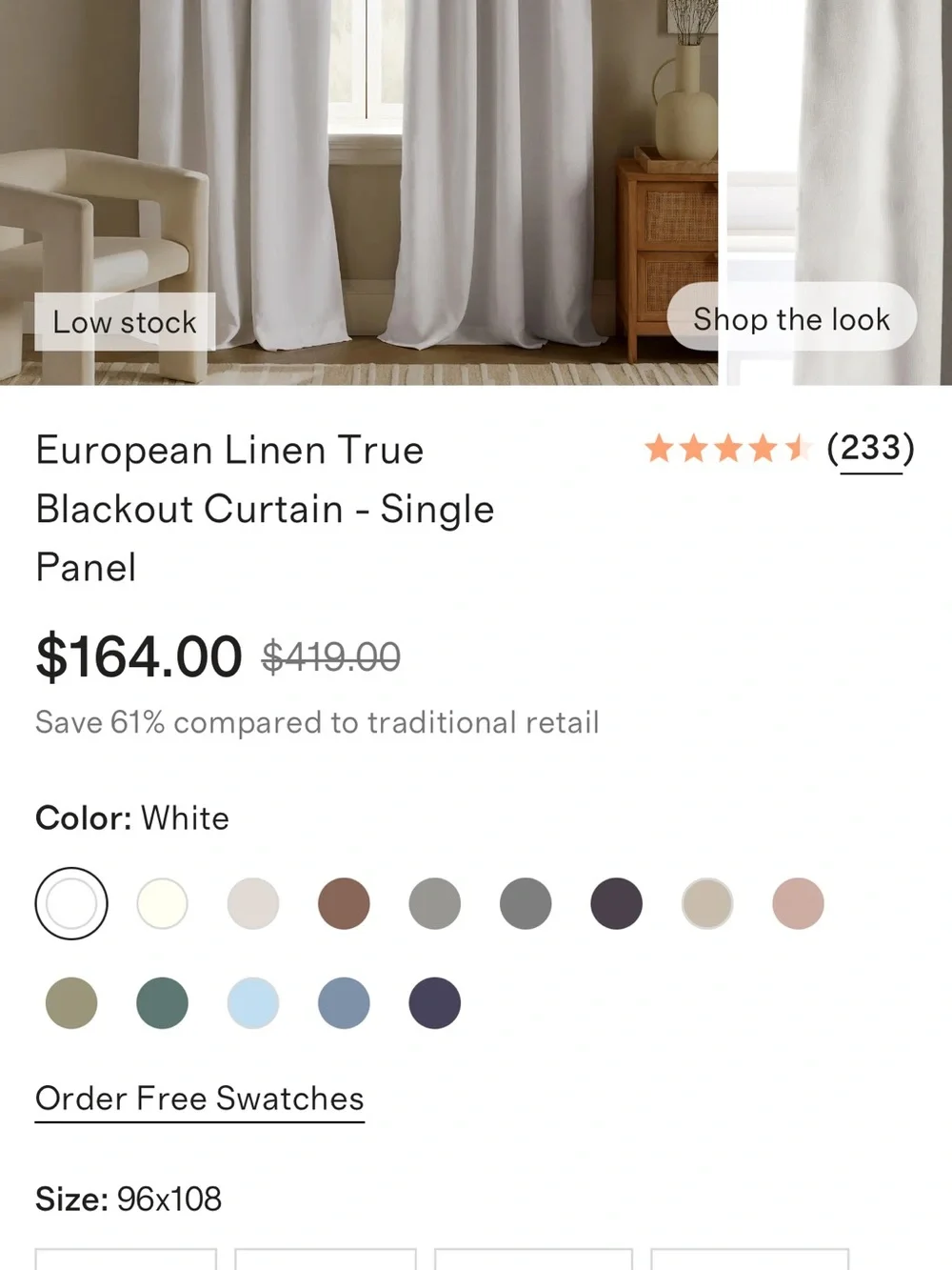 96x108 White Linen Blackout Panel - Retail $164 per panel
